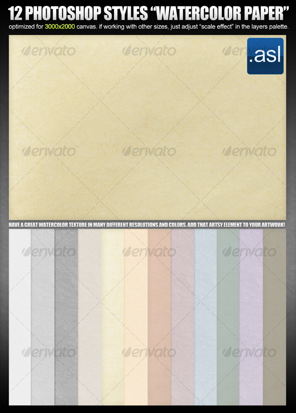 Photoshop Styles - Watercolor Paper in 12 colors - Photoshop Add-ons