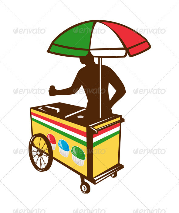 Italian Ice Push Cart Retro - People Characters