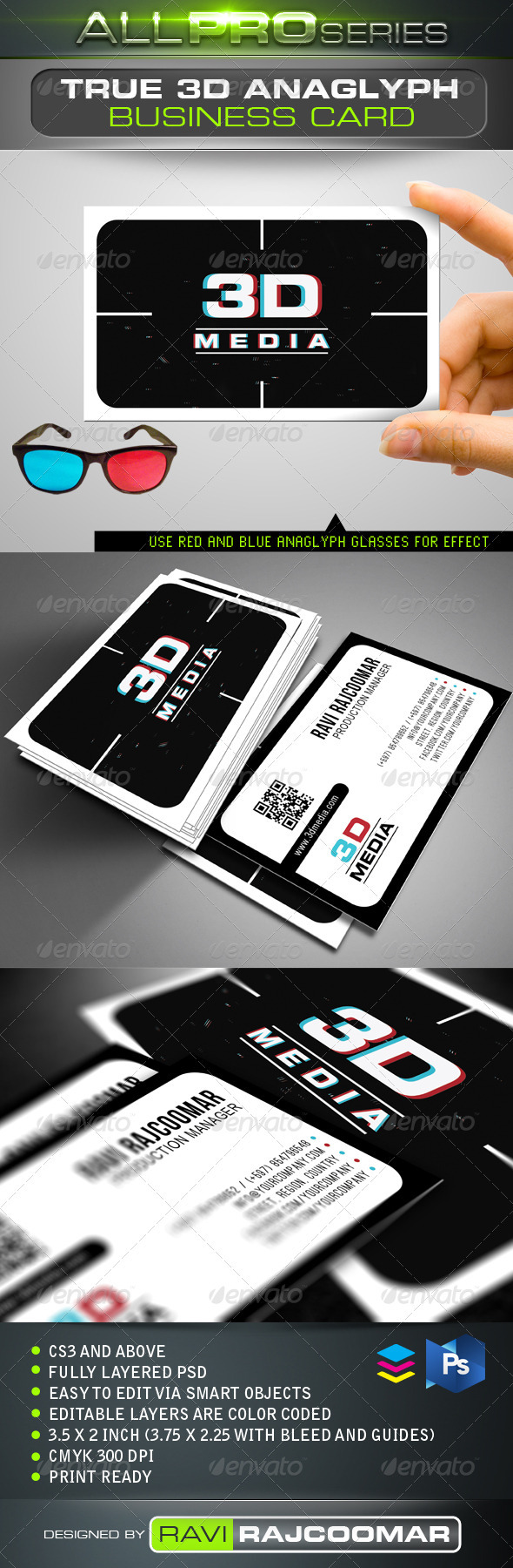 True 3D Anaglyph Business Card - Business Cards Print Templates