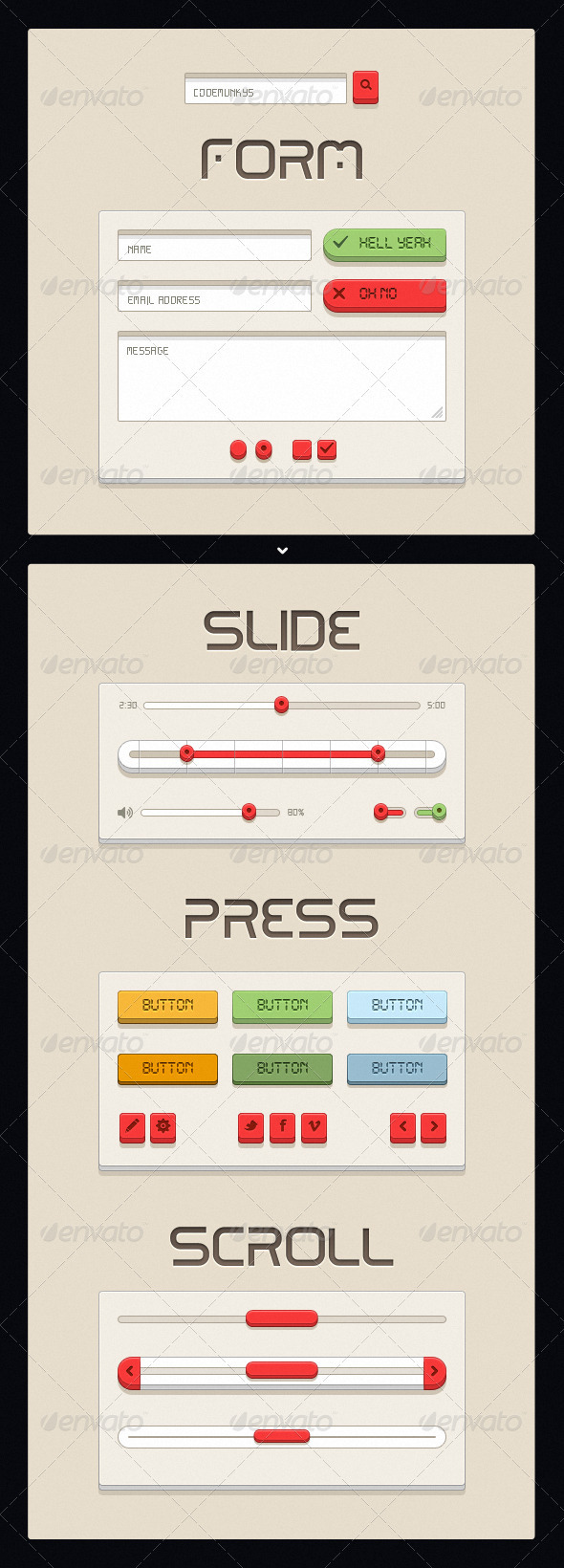 Retro Beige UI Kit - User Interfaces Web Elements
