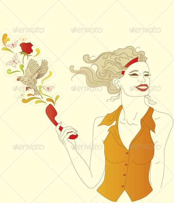 Girl with Red Phone - People Characters