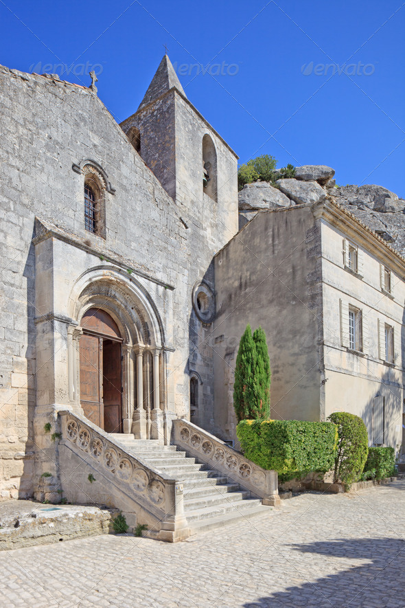 Church in Les Baux de Provence ancient medieval village. France - Stock Photo - Images