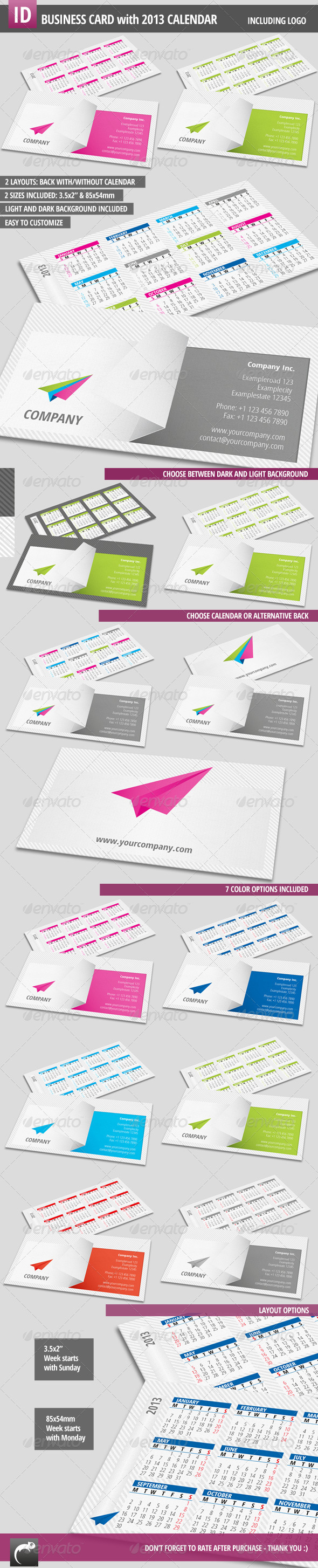 Modern Business Card with Calendar 2013 - Calendars Stationery
