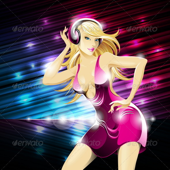 Beautiful sexy woman on a music and disco theme. - People Characters