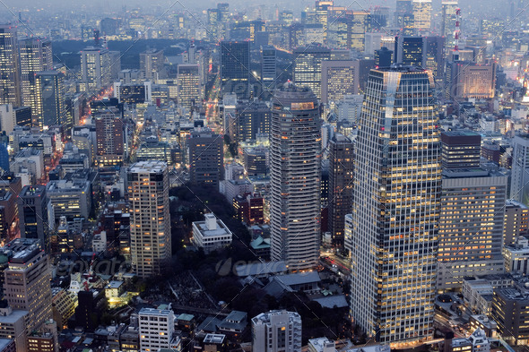 Panoramic view of the high density metropolitan buildings in central Tokyo, Japan