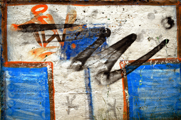 Background of white wall painted graffiti - Stock Photo - Images