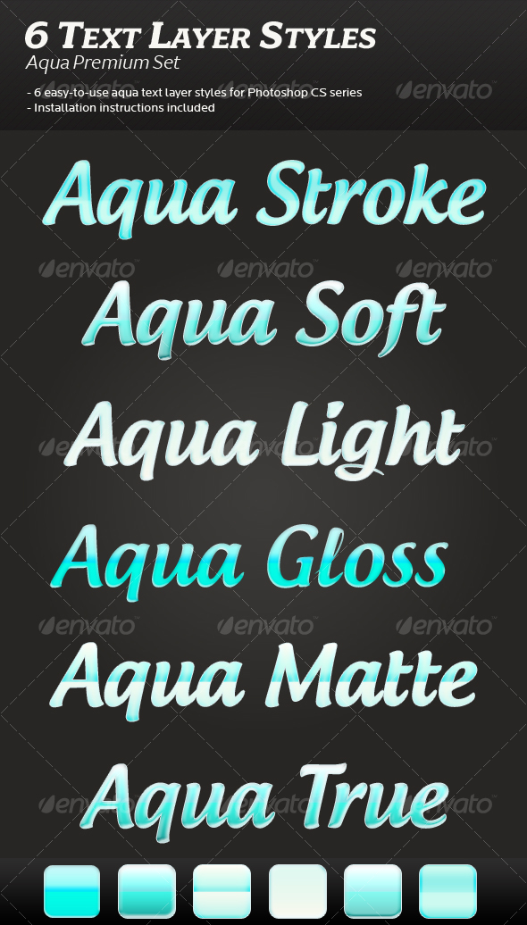 6 Aqua Text Layer Styles - Photoshop Add-ons