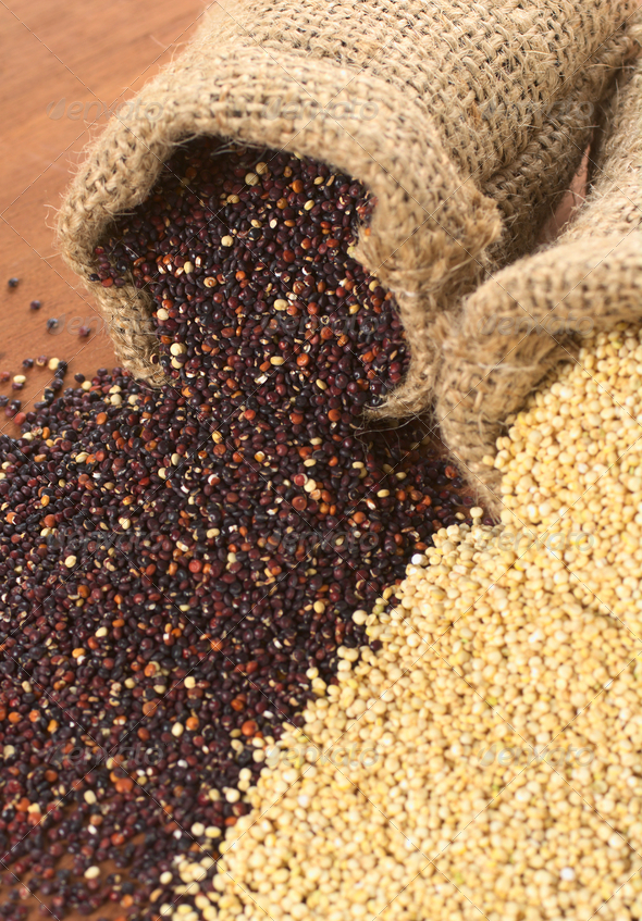 Raw Quinoa Grains in Jute Sack