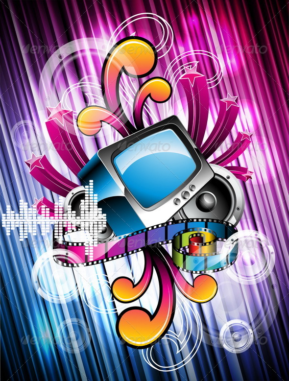 Abstract vector shiny background with speakers. - Retro Technology