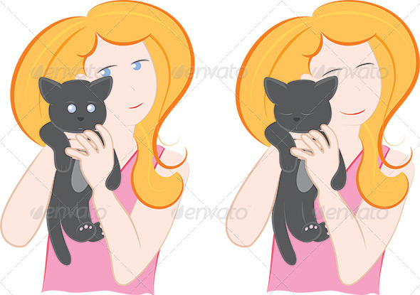 Woman holding a little cat - People Characters