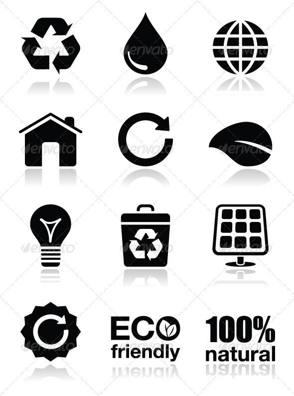 Green ecology icons set - Web Elements Vectors