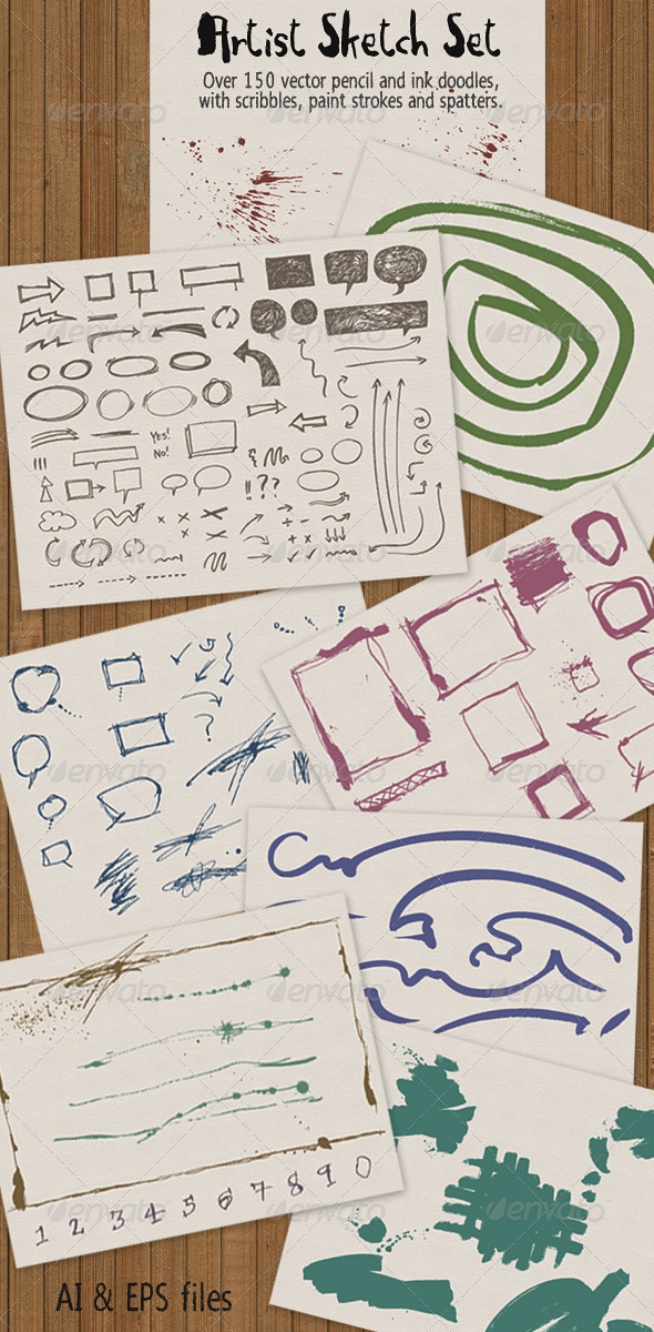 Sketch Art, Artistic Pen & Pencil Elements - Decorative Vectors