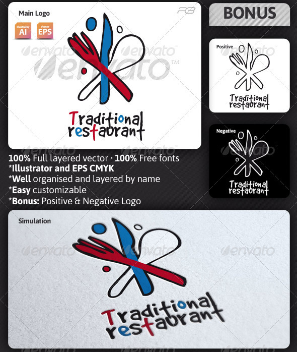 Traditional Restaurant Logo Template - Food Logo Templates