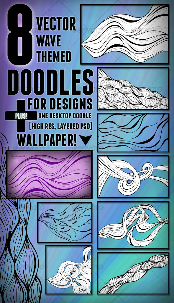 8 Vector Wave Themed Doodles - Decorative Vectors