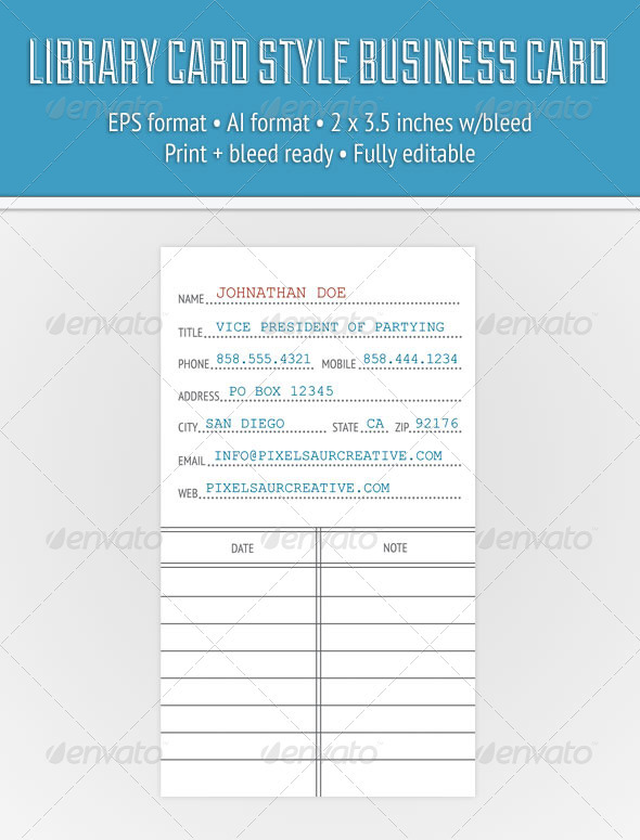 Library Card Style Business Card - Creative Business Cards