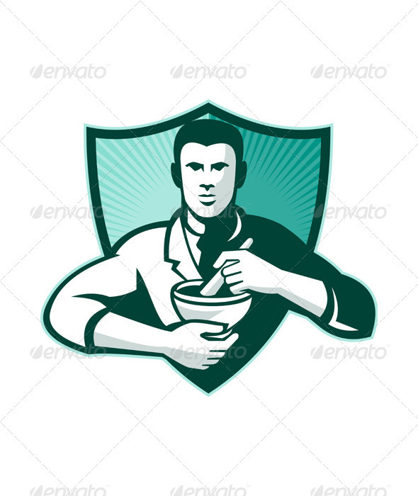 Pharmacist Chemist Mixing Mortar Pestle Shield - Industries Business