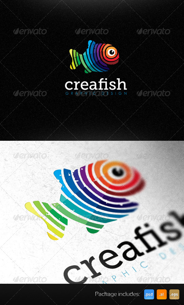 Creative Fish Graphic Design Studio Bright Logo - Animals Logo Templates