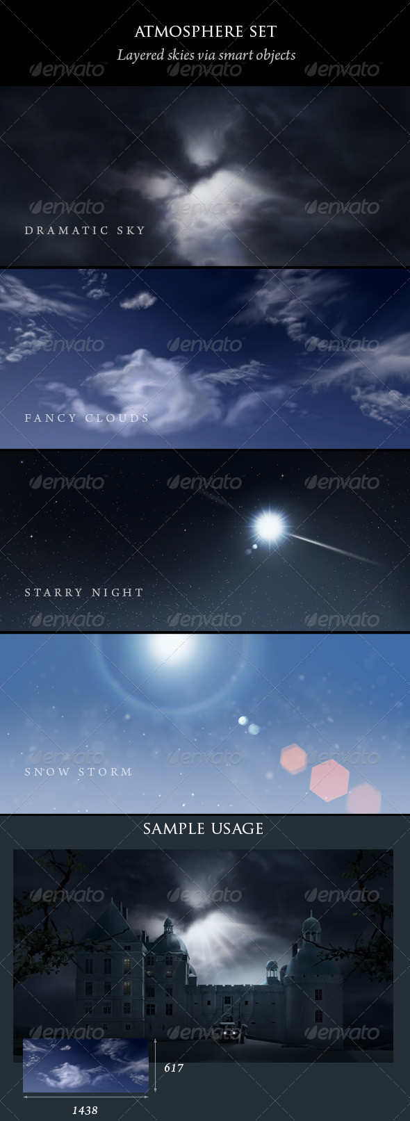 Sky, clouds, snow, stars and sun - Backgrounds Graphics