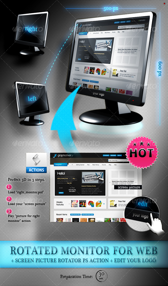 Rotated Monitor for Web - Left & Right - Utilities Actions