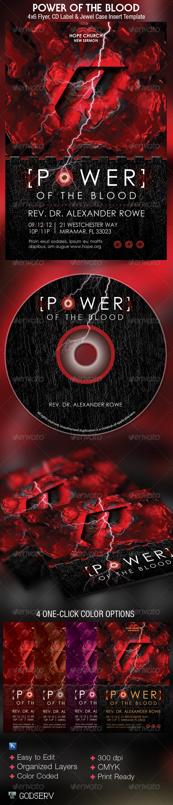 Power of The Blood Church Flyer and CD Template - Church Flyers