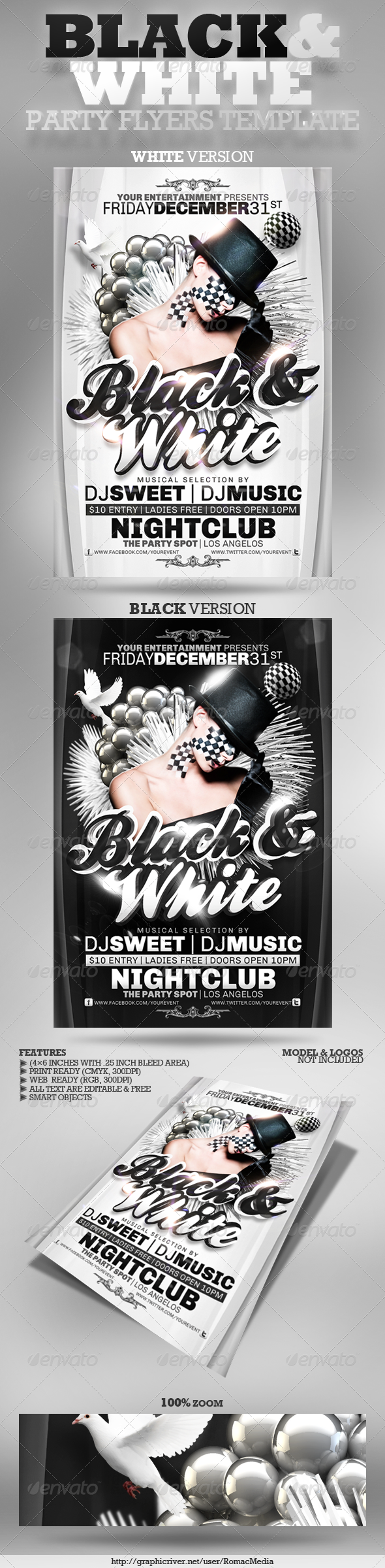 Black and White Party Flyers - Clubs & Parties Events