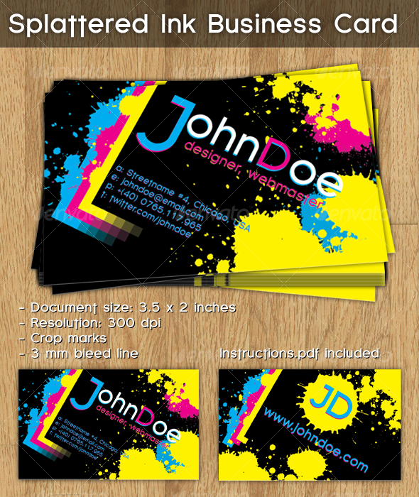 Splattered Ink Business Card - Grunge Business Cards