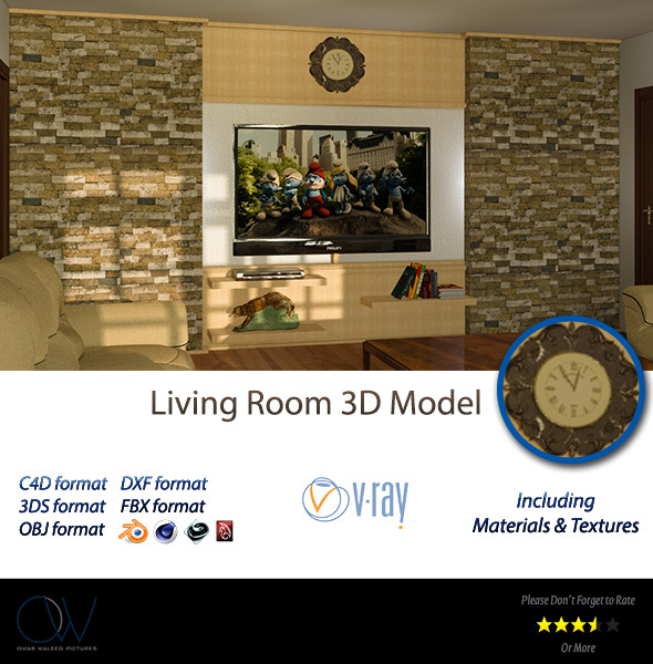 Living Room 3D Model - 3DOcean Item for Sale