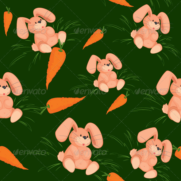 Rabbit with Carrot Vector on Green - Textures / Fills / Patterns Illustrator