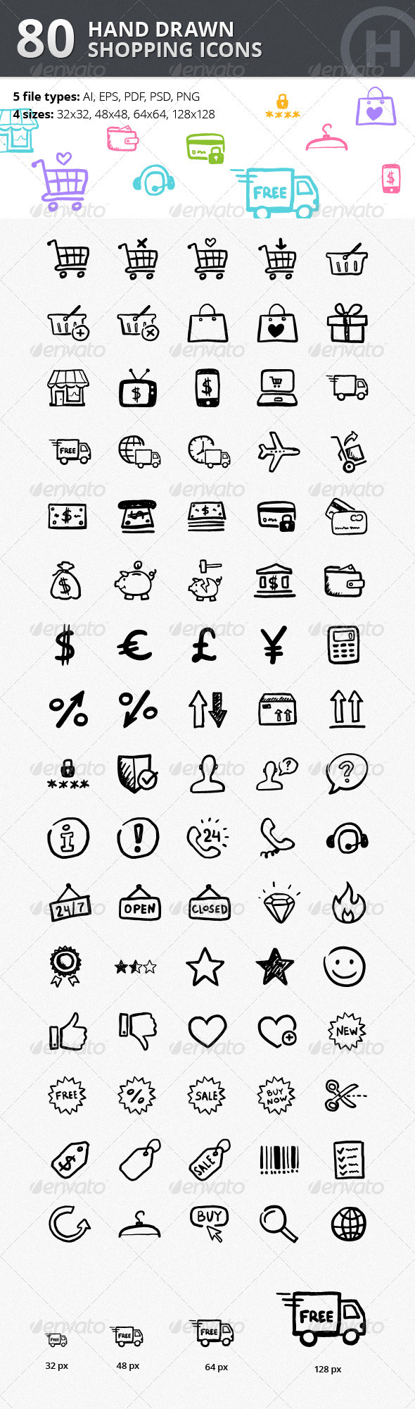 GraphicRiver 80 Hand-drawn Shopping & Commerce Icons 2895085 GraphicRiver 80 Hand-drawn Shopping & Commerce Icons 2895085