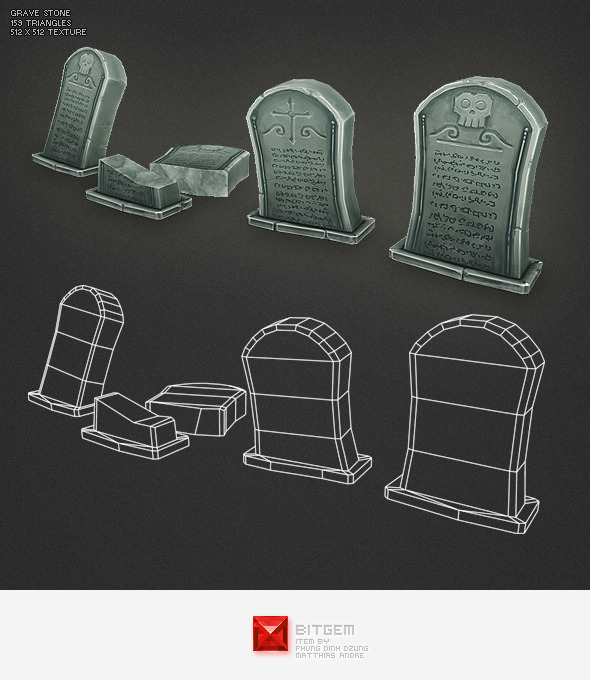 Low Poly Grave Stone 01 - 3DOcean Item for Sale