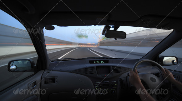 Speed drive from car view.