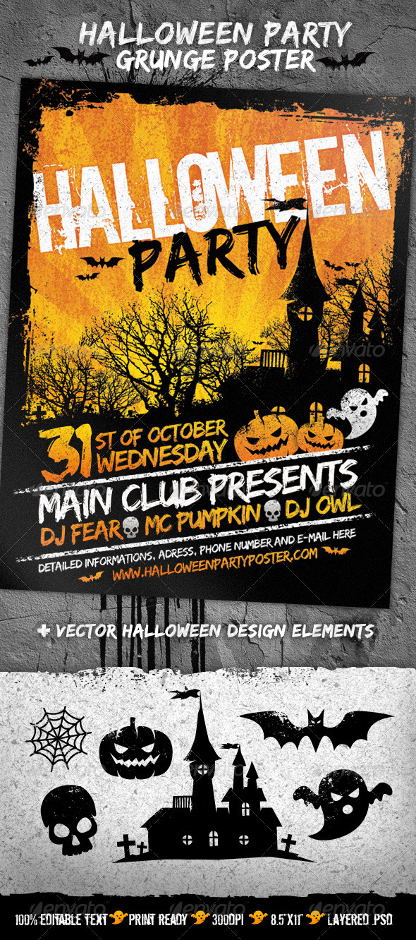 Halloween Party Grunge Poster - Holidays Events