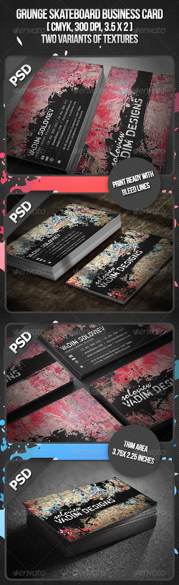 Grunge Skateboard Business Card - Grunge Business Cards