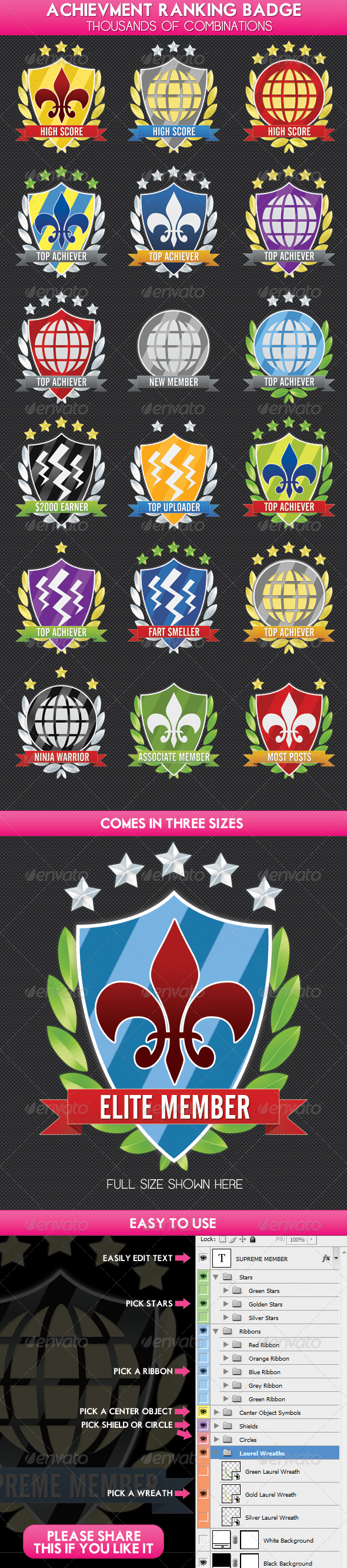 Achievment, Ranking, Experience Shield Award Badge - Badges & Stickers Web Elements