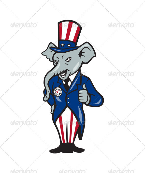 Republican Elephant Mascot Thumbs Up - Animals Characters
