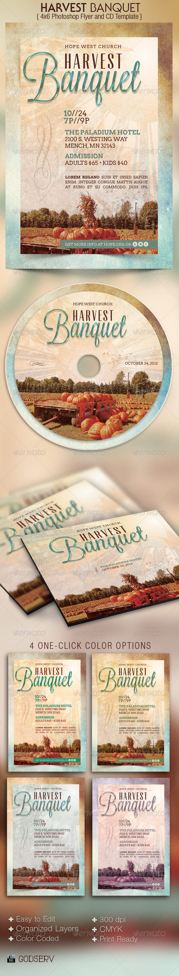 Harvest Banquet Church Flyer and CD Template - Church Flyers