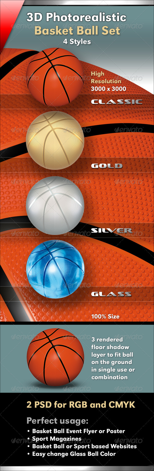 Basketball as 3D Photorealistic Ball Set - Objects 3D Renders