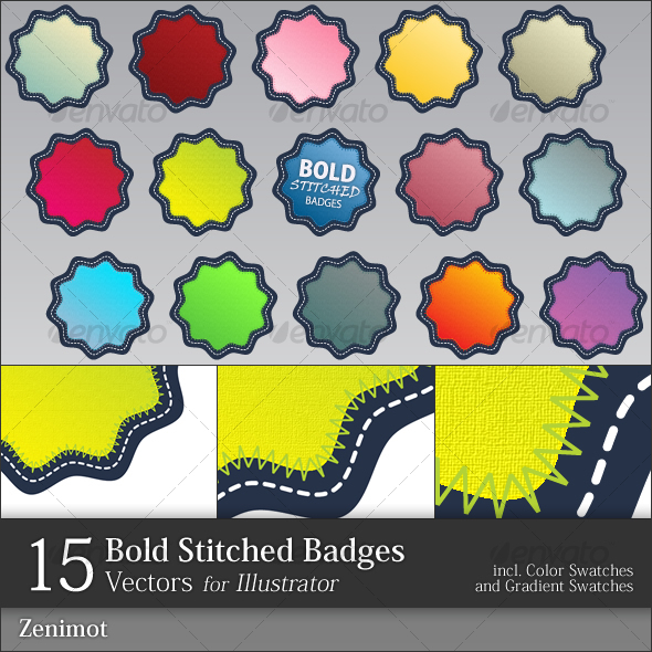 Bold Stitched Badges - Decorative Symbols Decorative