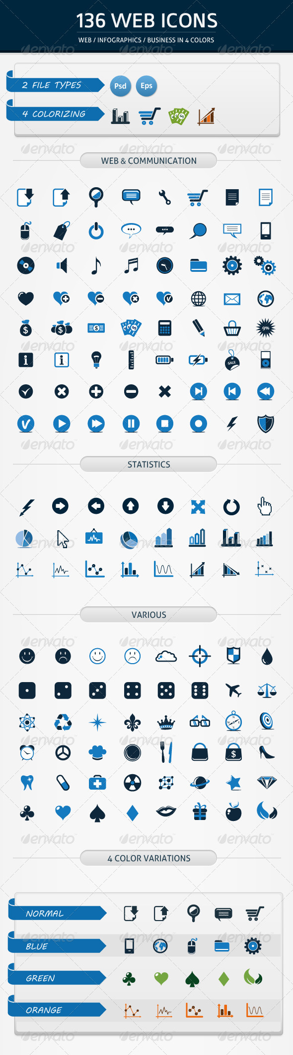 136 WEB ICONS IN 4 COLORS - Web Icons