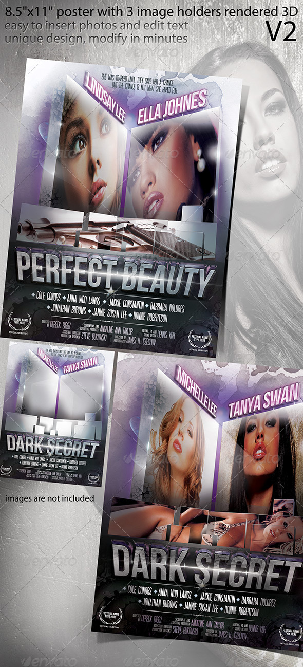 Poster Design with 3D Rendered Image Holders V2 - Clubs & Parties Events