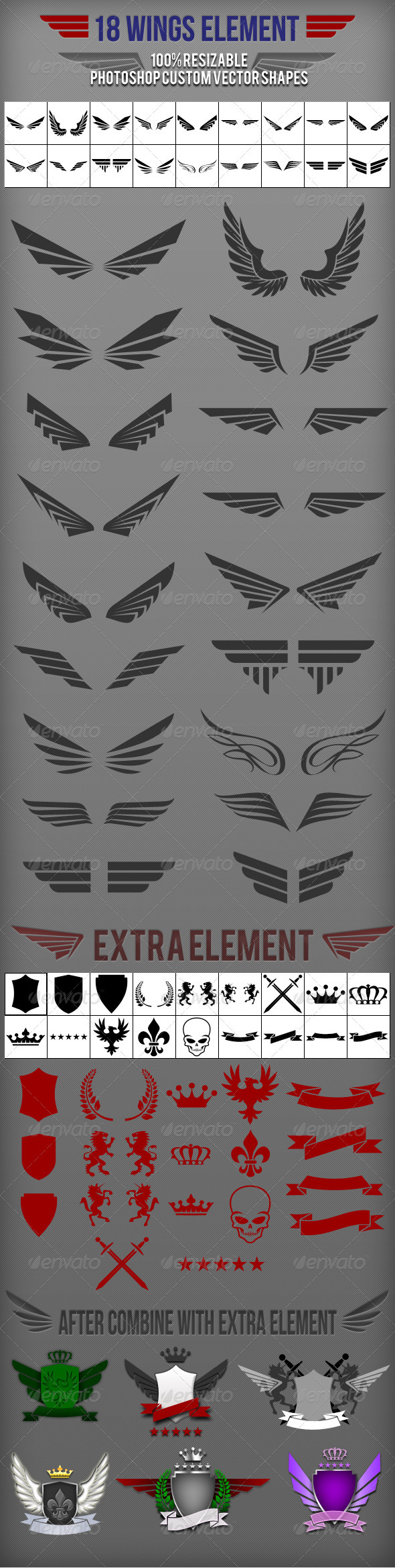 18 Wings Photoshop Custom Shapes - Symbols Shapes