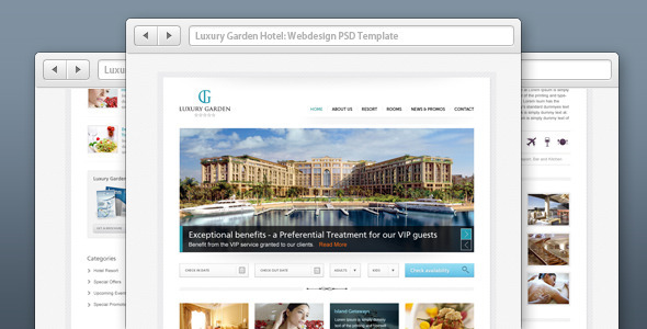 Luxury Garden Hotel Website PSD Template - Travel Retail
