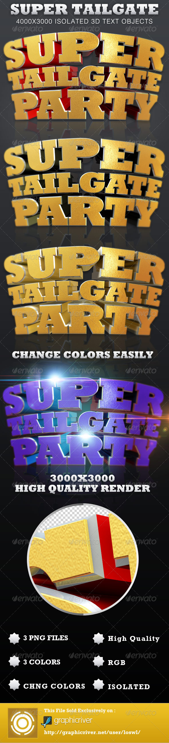 Super Tailgate Party Isolated 3D Text Objects - Text 3D Renders