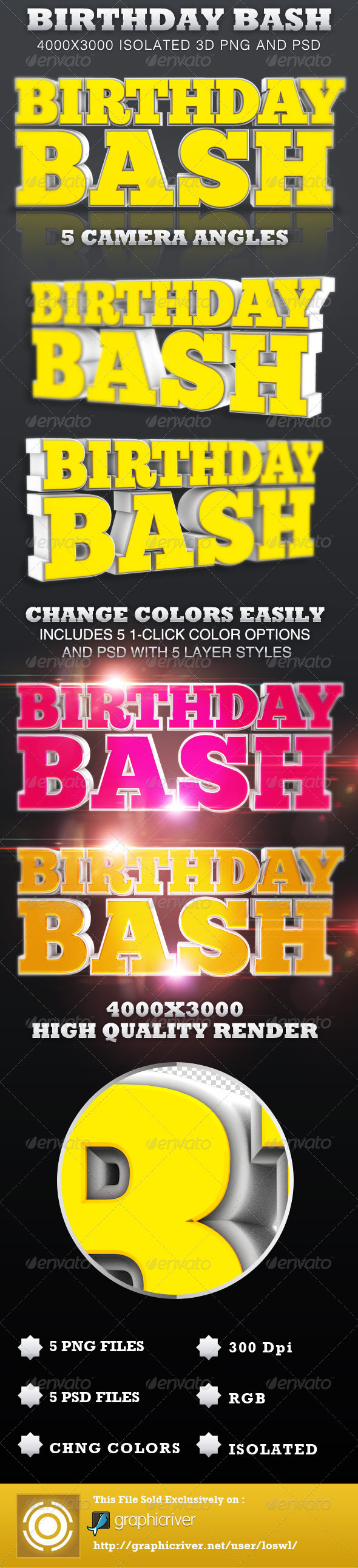 Birthday Bash Isolated 3D Text Objects - Text 3D Renders