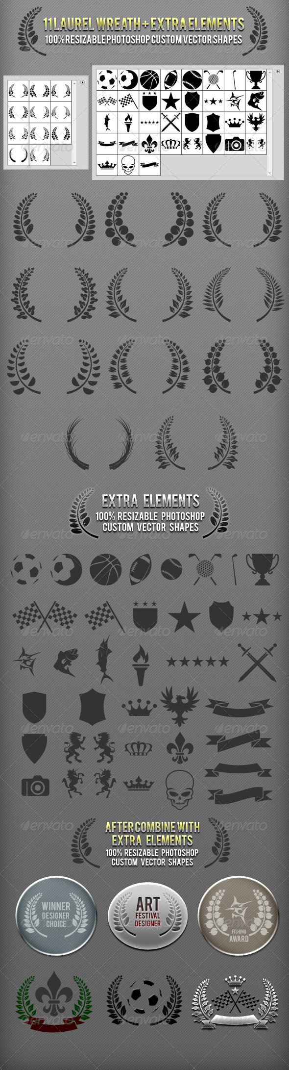 Laurel Wreath Photoshop Custom Shapes - Symbols Shapes