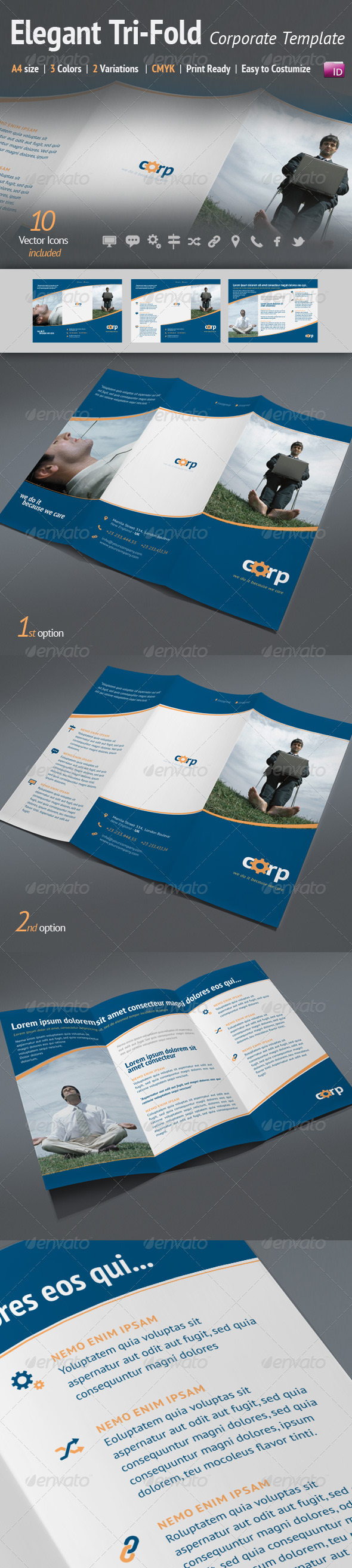 A4 Tri-Fold Elegant Corporate Template | 3 Colors - Corporate Brochures