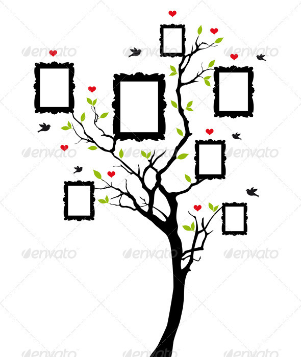 Family Tree With Vintage Frames, Vector - Flowers & Plants Nature Family Tree With Vintage Frames, Vector - Flowers & Plants Nature
