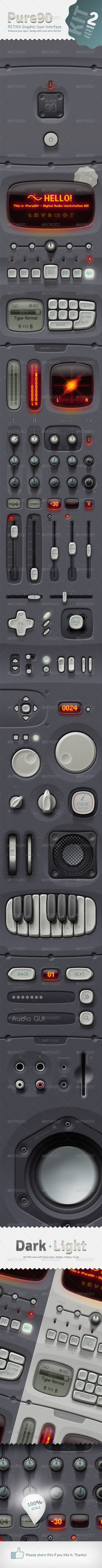 Pure90 - Retina Digital Audio Workstation GUI Kit - User Interfaces Web Elements