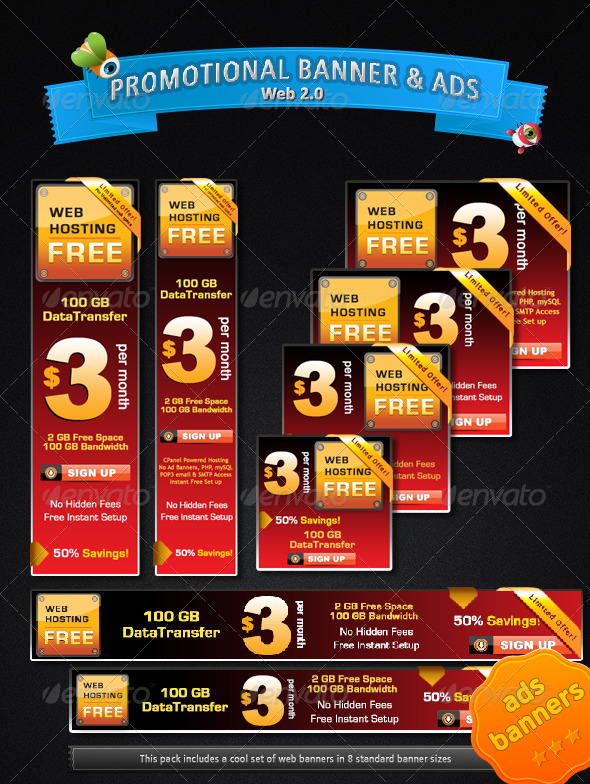 Web 2.0 Promotional Banner & Ads - Banners & Ads Web Elements