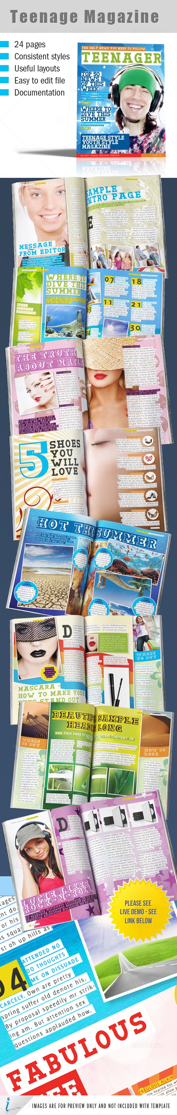 Teenage Magazine Indesign Template - Magazines Print Templates
